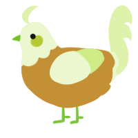 A gold and apple chicken with a head pattern