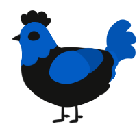 A black and ultramarine chicken with a head pattern