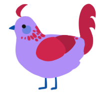 A lilac and crimson chicken with a neck-speckle pattern