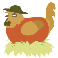 A vermilion and gold chicken with a head pattern