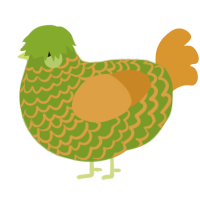 Kiwi, a chartreuse and orange chicken with a lace pattern