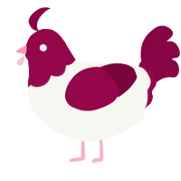 A white and maroon chicken with a head pattern