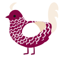 A maroon and cream chicken with a lace pattern