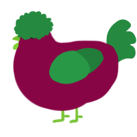 A maroon and viridian chicken