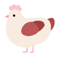 A cream and red chicken