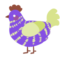 A blurple and lemon chicken with a bar pattern