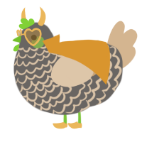 A grey and beige chicken with a lace pattern