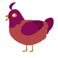 A red and wine chicken with a head pattern