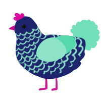 A navy and mint chicken with a lace pattern
