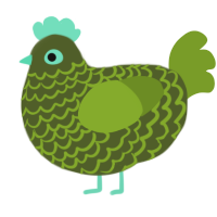 A olive and chartreuse chicken with a lace pattern