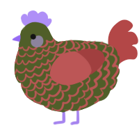 A olive and red chicken with a lace pattern