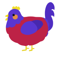 A crimson and indigo chicken with a head pattern