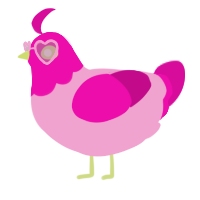 A pink and fuchsia chicken with a head pattern