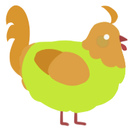 A lime and orange chicken with a head pattern