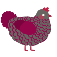 A grey and maroon chicken with a lace pattern