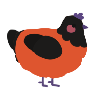 A vermilion and sable chicken with a head pattern