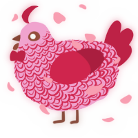 A pink and crimson chicken with a double-lace pattern
