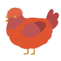A vermilion and red chicken with a head pattern