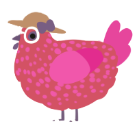 A crimson and fuchsia chicken with a speckle pattern