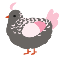 A grey and rose chicken with a half-lace pattern