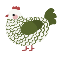 A white and olive chicken with a lace pattern