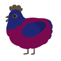 A wine and navy chicken with a head pattern