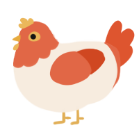 A cream and vermilion chicken with a head pattern