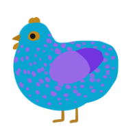A cerulean and blurple chicken with a speckle pattern