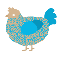 A beige and cerulean chicken with a double-lace pattern