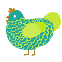 A turquoise and lime chicken with a lace pattern