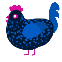 Azurite, a tumblr and ultramarine chicken with a speckle pattern