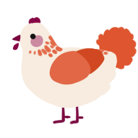 A cream and vermilion chicken with a neck-speckle pattern