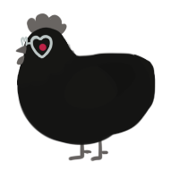 A black chicken with a head pattern