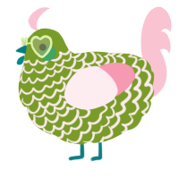 A chartreuse and rose chicken with a lace pattern