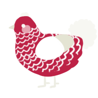 A crimson and white chicken with a lace pattern