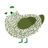A white and olive chicken with a double-lace pattern