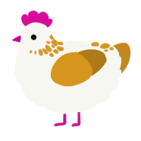 A white and ochre chicken with a neck-speckle pattern