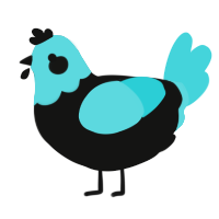 A black and aqua chicken with a head pattern