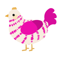 A cream and fuchsia chicken with a bar pattern