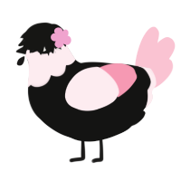 A black and rose chicken with a head pattern