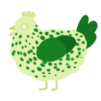 A apple and leaf chicken with a speckle pattern