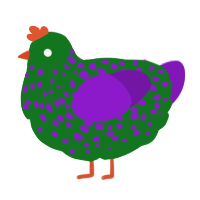 A leaf and violet chicken with a speckle pattern