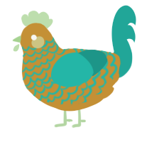 A gold and turquoise chicken with a lace pattern