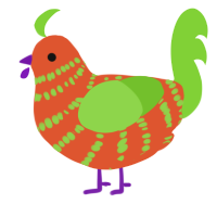 A vermilion and grass chicken with a bar pattern