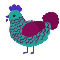 A turquoise and wine chicken with a lace pattern
