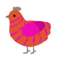 A vermilion and fuchsia chicken with a bar pattern