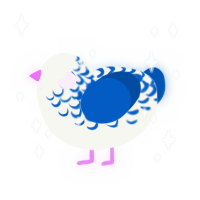 A white and ultramarine chicken with a half-lace pattern