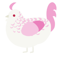 A white and pink chicken with a half-lace pattern