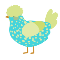 A aqua and lemon chicken with a speckle pattern