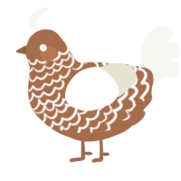 A brown and white chicken with a lace pattern